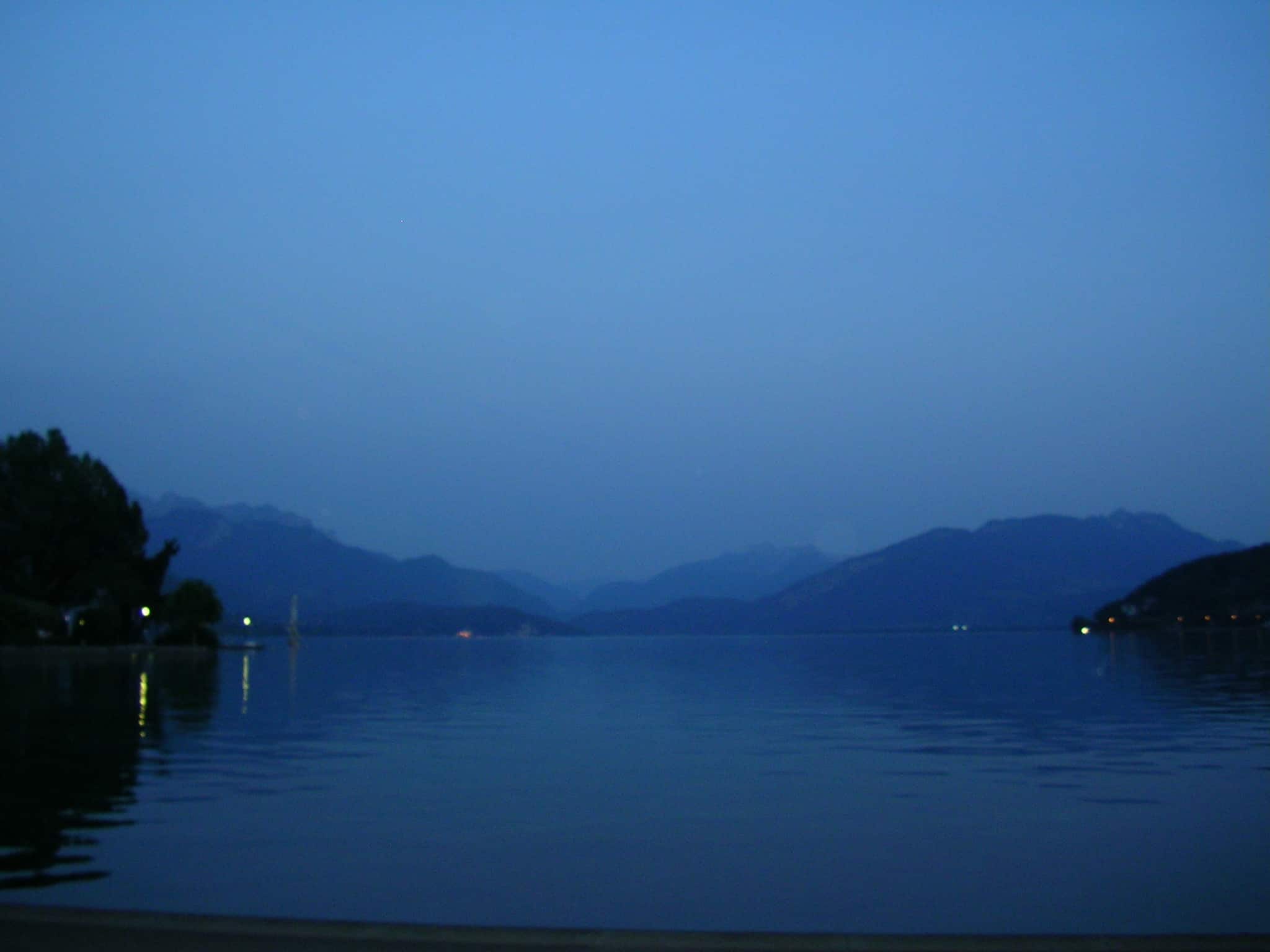 Night view of Lake Annecy Lake annecy, night, Alps