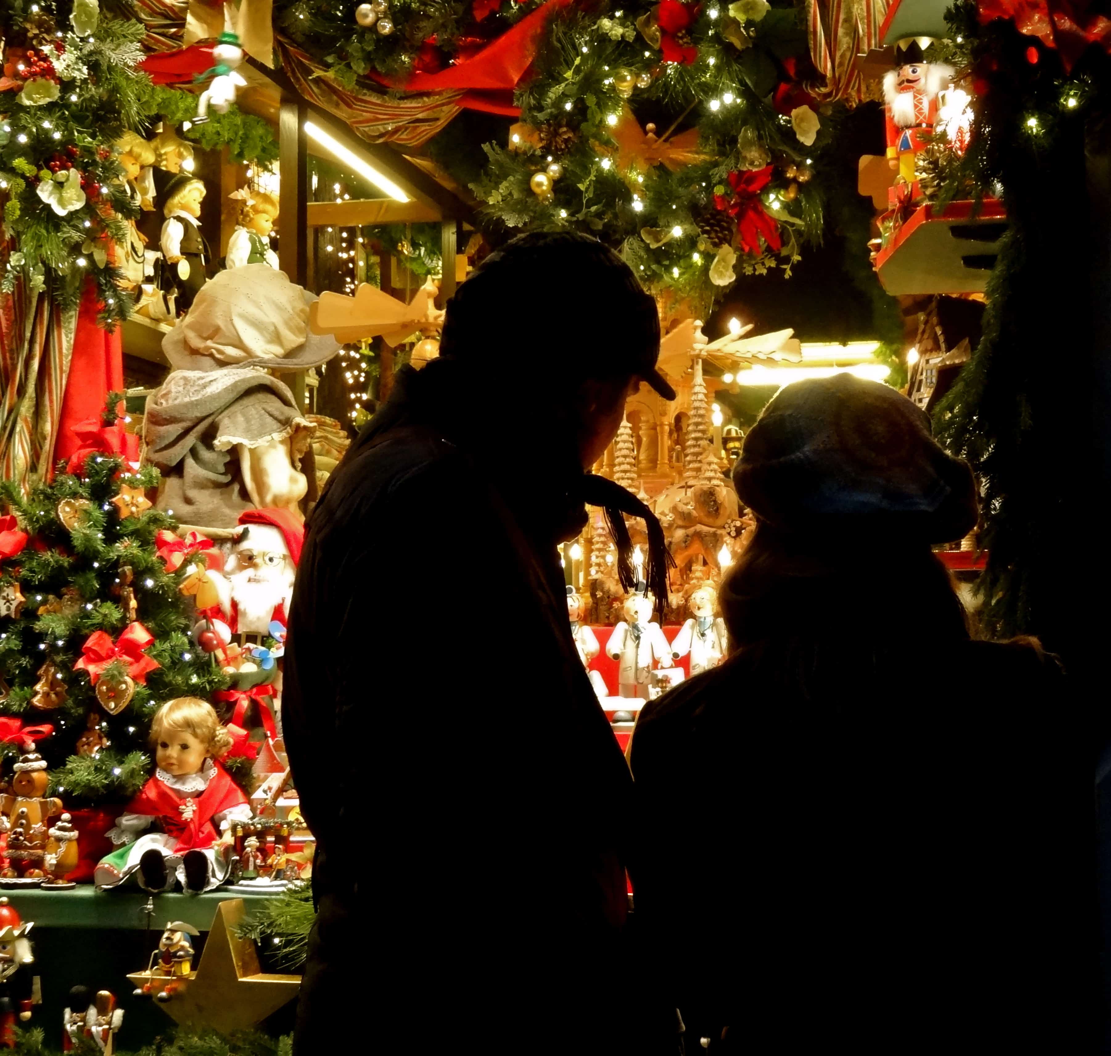 Rothenburg christmas market Couple looking at the festivities at the christmas market