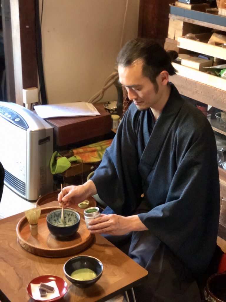 Samurai japan samurai enjoying matcha green tea